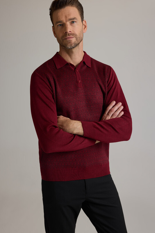 Erkek Bordo Polo Yaka Desenli Triko