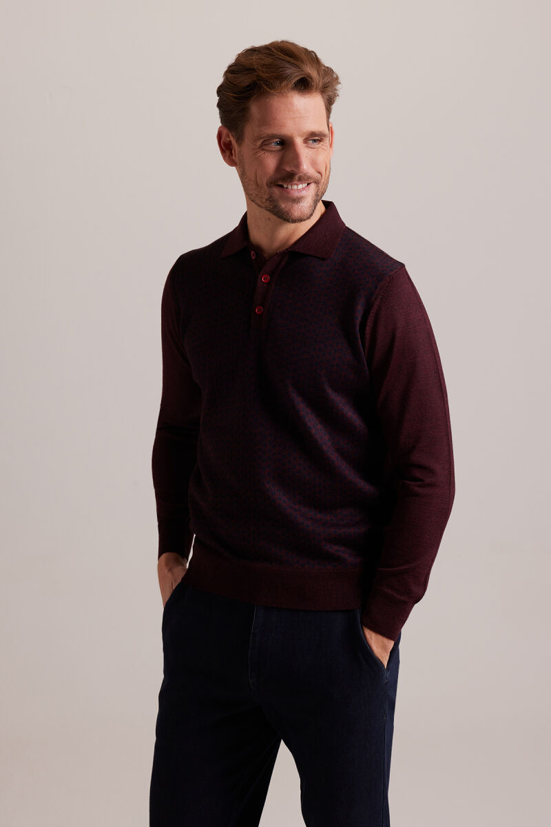 Erkek Bordo Polo Yaka Desenli Triko - 2