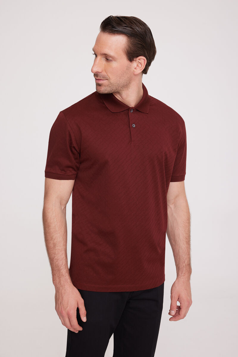 Erkek Bordo Polo Yaka Desenli TShirt - 1