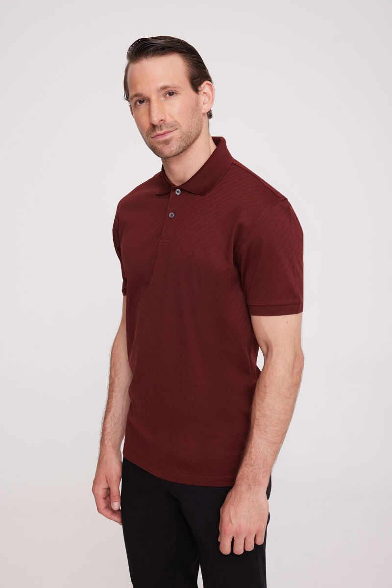 Erkek Bordo Polo Yaka Desenli TShirt - 2