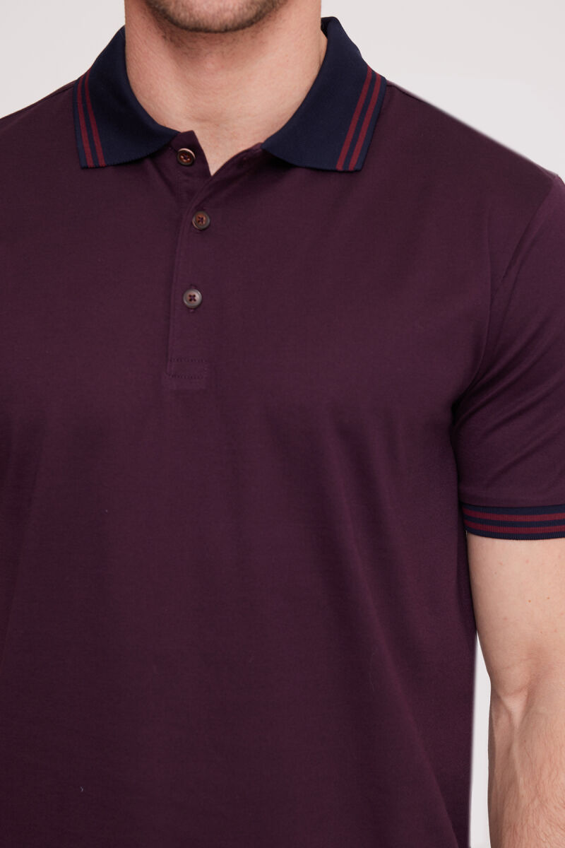 Erkek Bordo Polo Yaka Desenli TShirt - 5