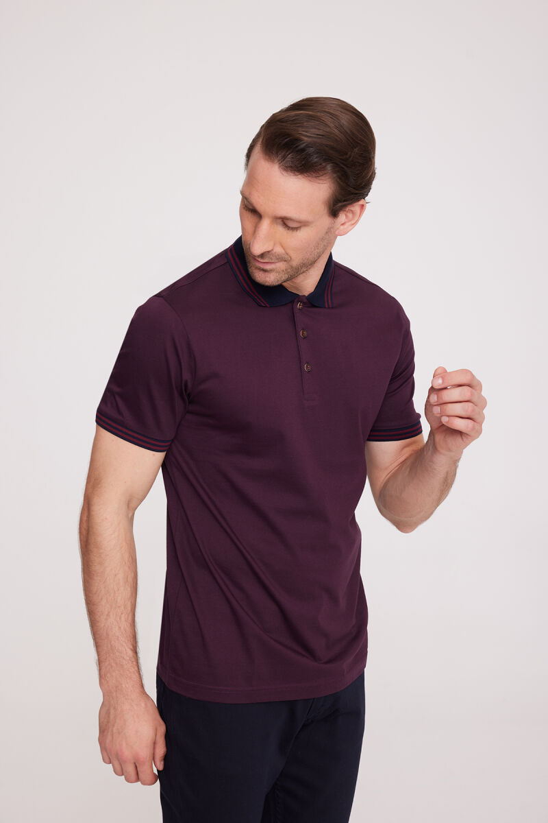 Erkek Bordo Polo Yaka Desenli TShirt - 2