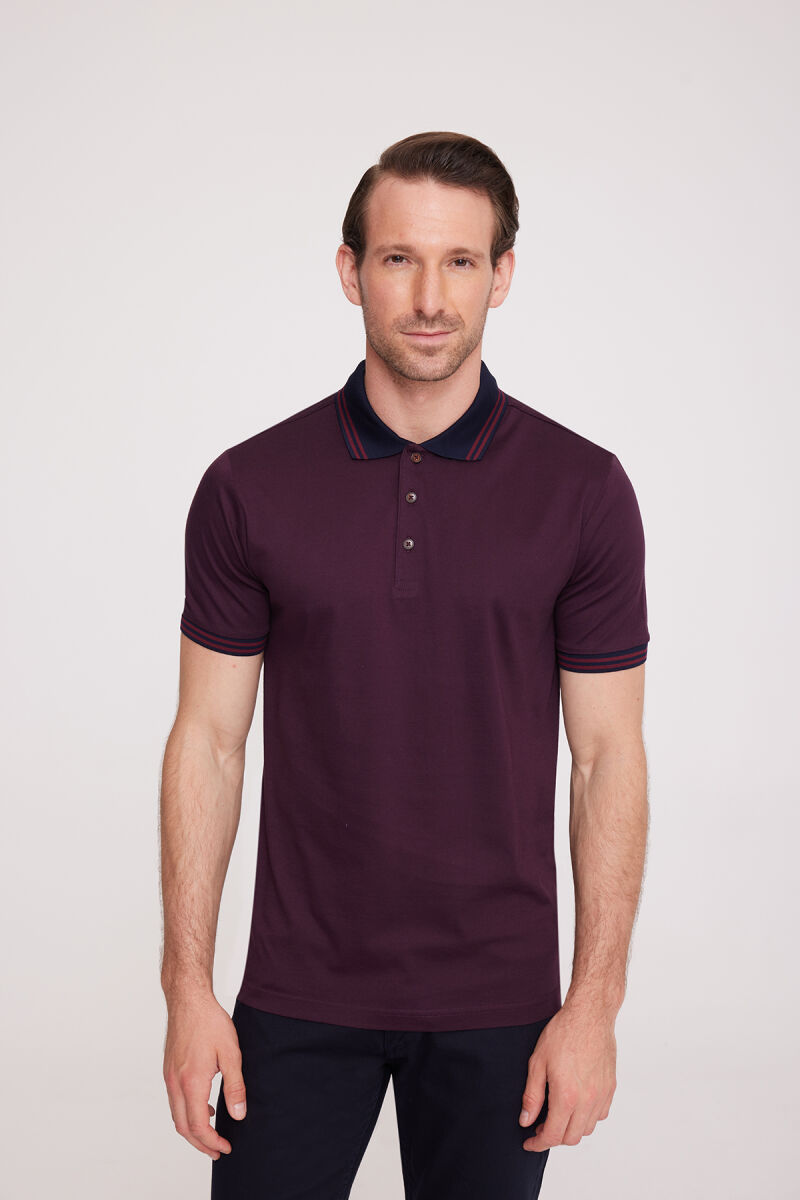 Erkek Bordo Polo Yaka Desenli TShirt - 1