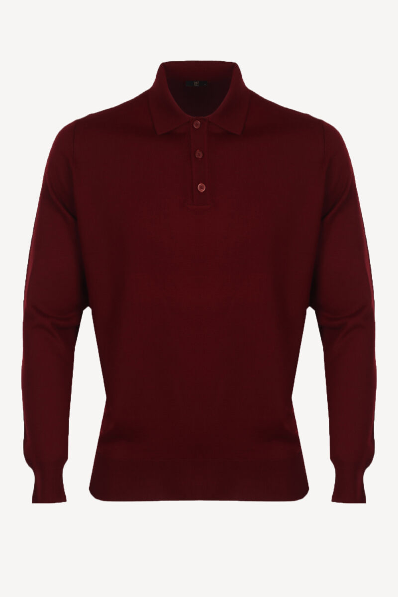 Erkek Bordo Polo Yaka Klasik Triko - 1