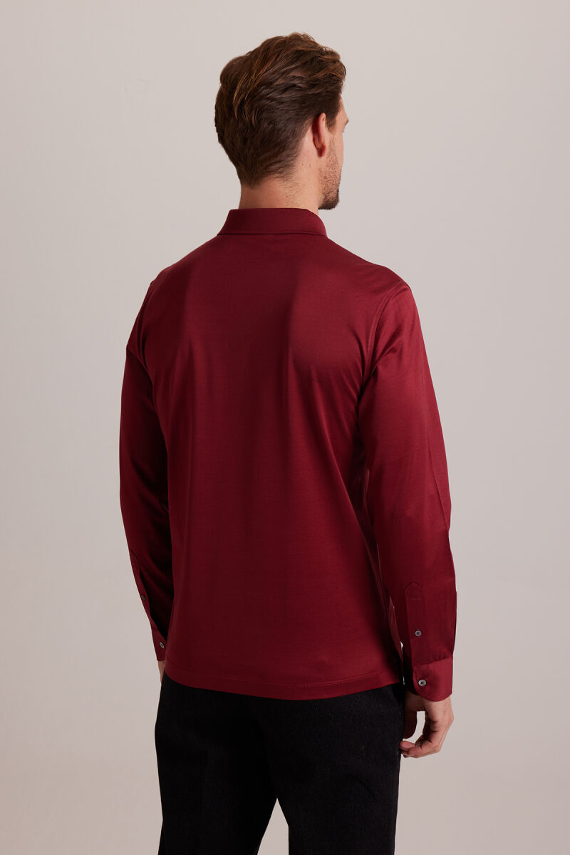 Erkek Bordo Polo Yaka Sweatshirt - 5