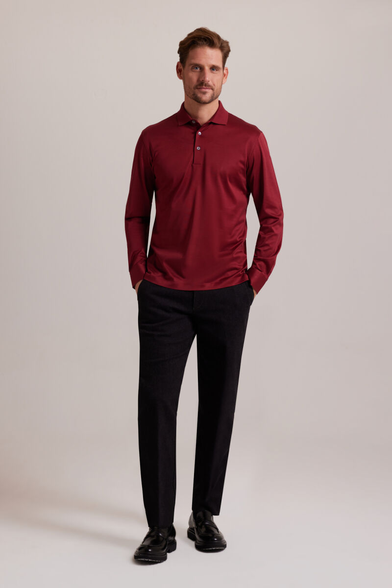 Erkek Bordo Polo Yaka Sweatshirt - 4