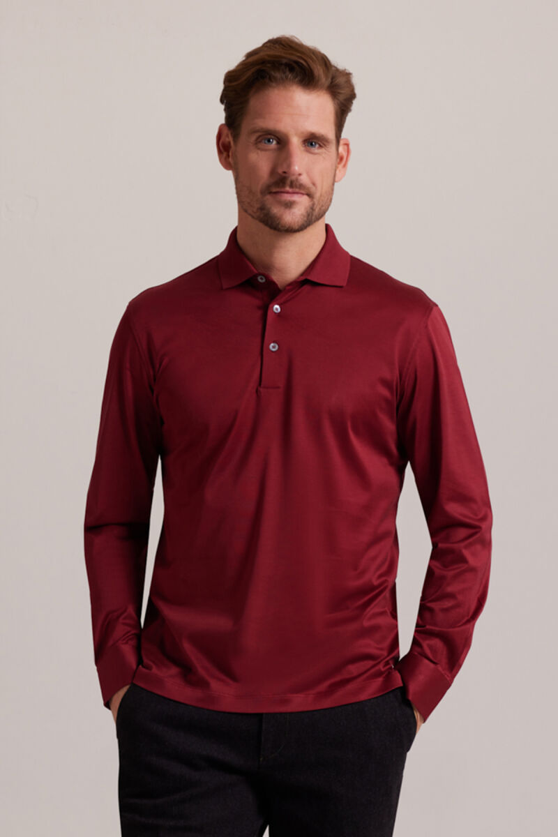 Erkek Bordo Polo Yaka Sweatshirt - 1