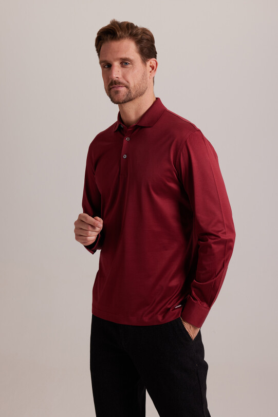 Erkek Bordo Polo Yaka Sweatshirt