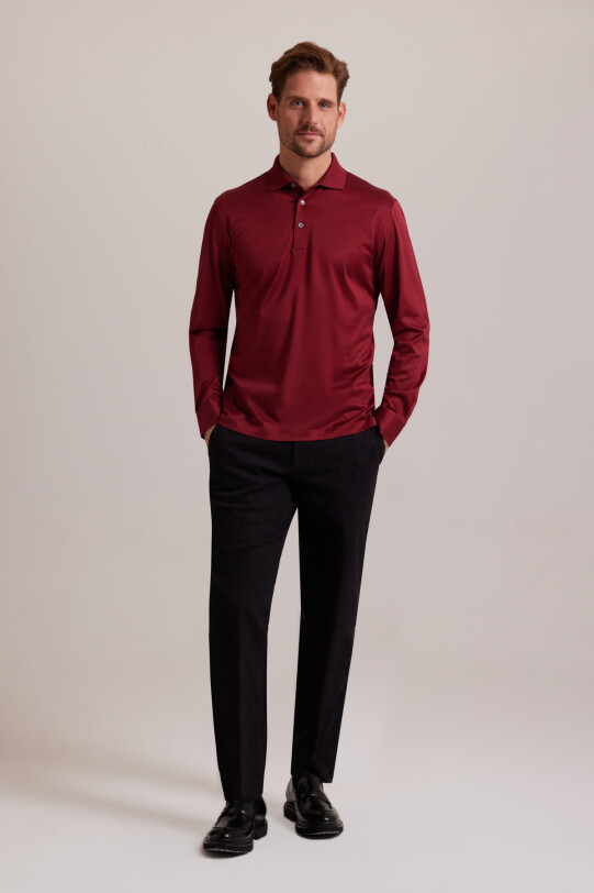 Erkek Bordo Polo Yaka Sweatshirt