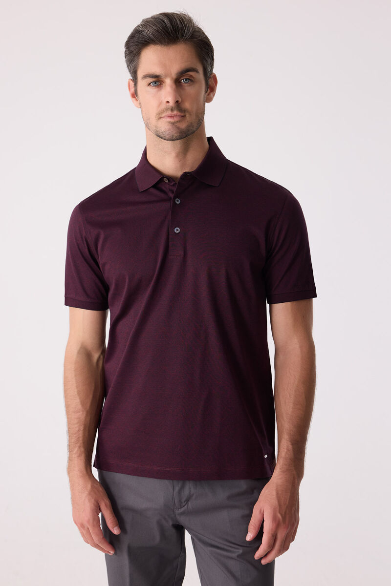 Erkek Bordo Regular Fit Desenli Merserize Polo Yaka Tişört - 1
