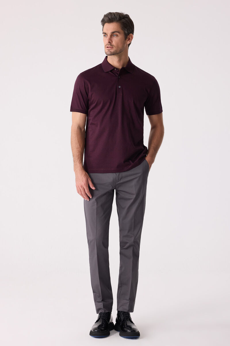 Erkek Bordo Regular Fit Desenli Merserize Polo Yaka Tişört - 2