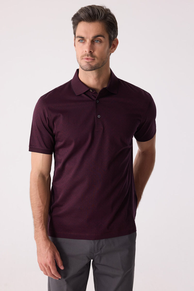 Erkek Bordo Regular Fit Desenli Merserize Polo Yaka Tişört - 3