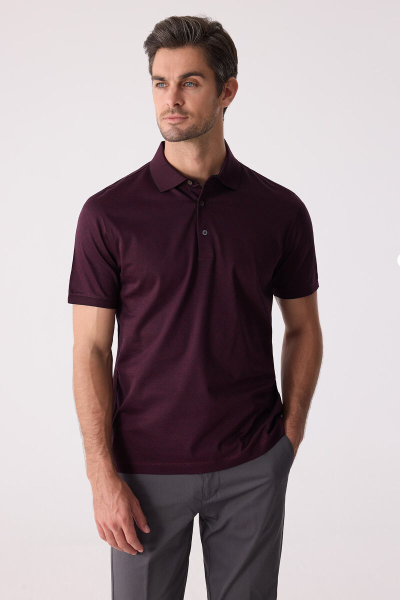 Erkek Bordo Regular Fit Desenli Merserize Polo Yaka Tişört - 5