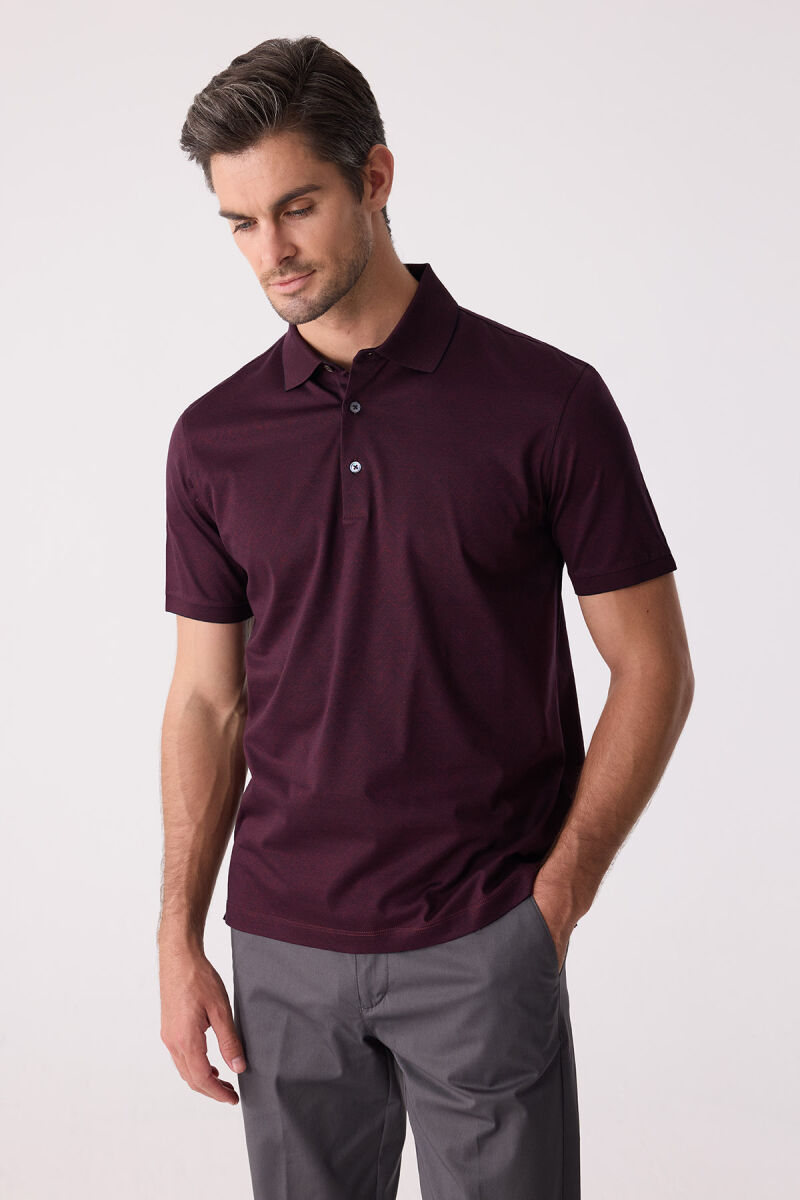 Erkek Bordo Regular Fit Desenli Merserize Polo Yaka Tişört - 6