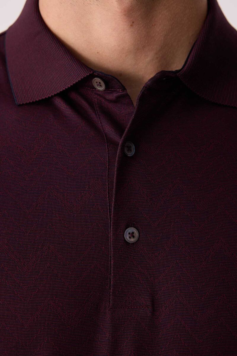 Erkek Bordo Regular Fit Desenli Merserize Polo Yaka Tişört - 7