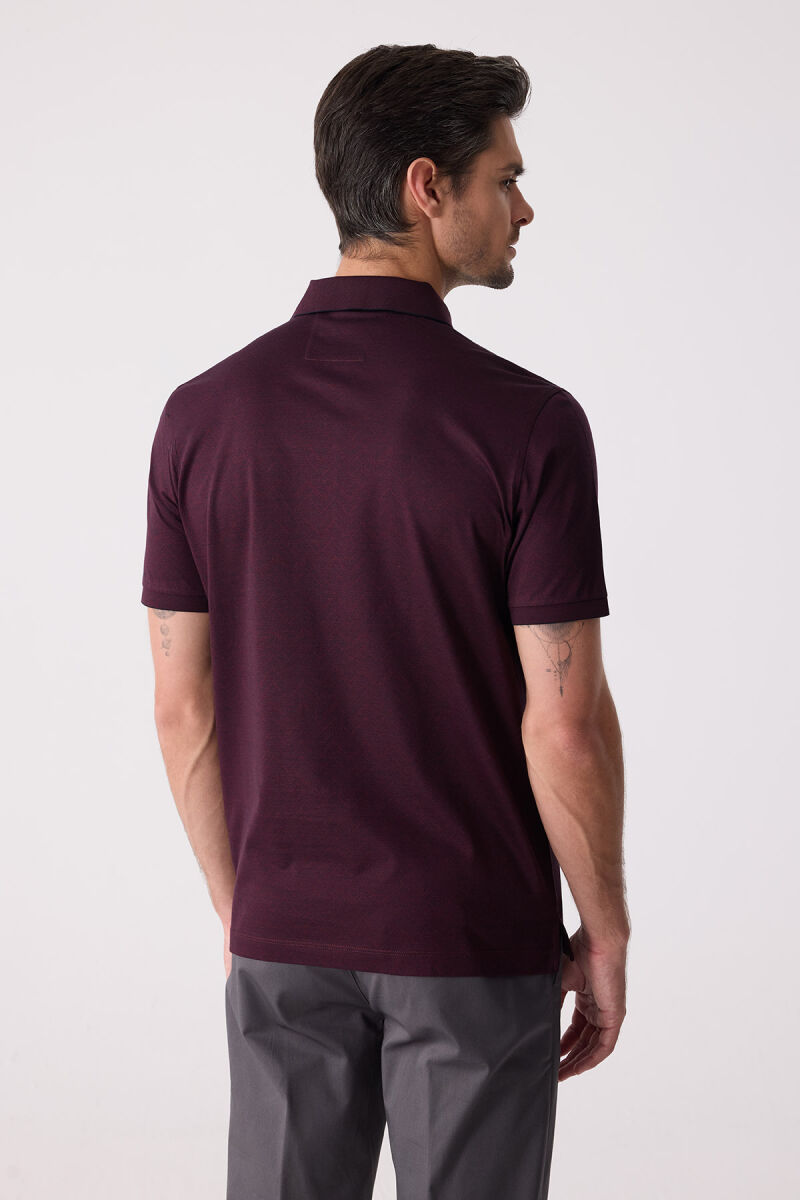 Erkek Bordo Regular Fit Desenli Merserize Polo Yaka Tişört - 8
