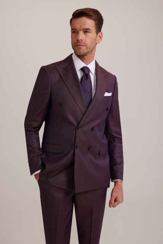 Erkek Bordo Regular Fit Kruvaze Takım Elbise