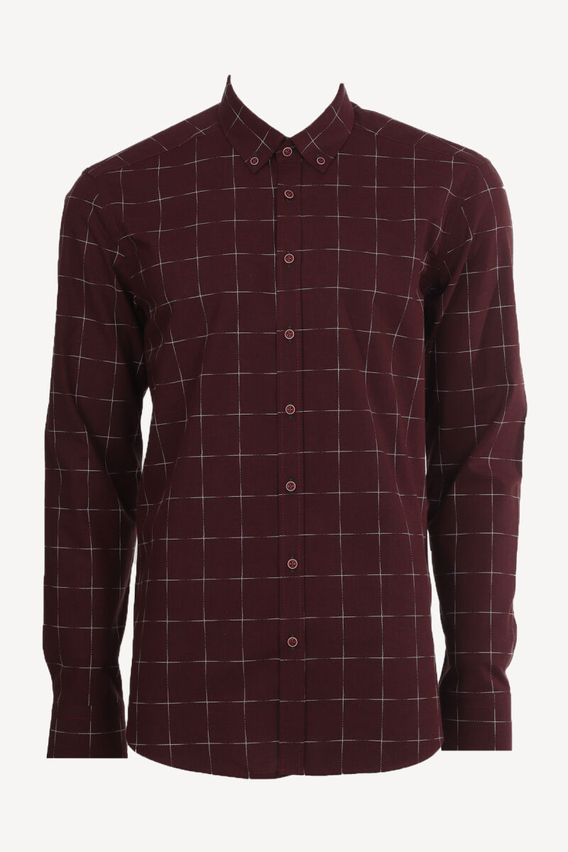Erkek Bordo Regular Fit Uzun Kollu Gömlek - 1