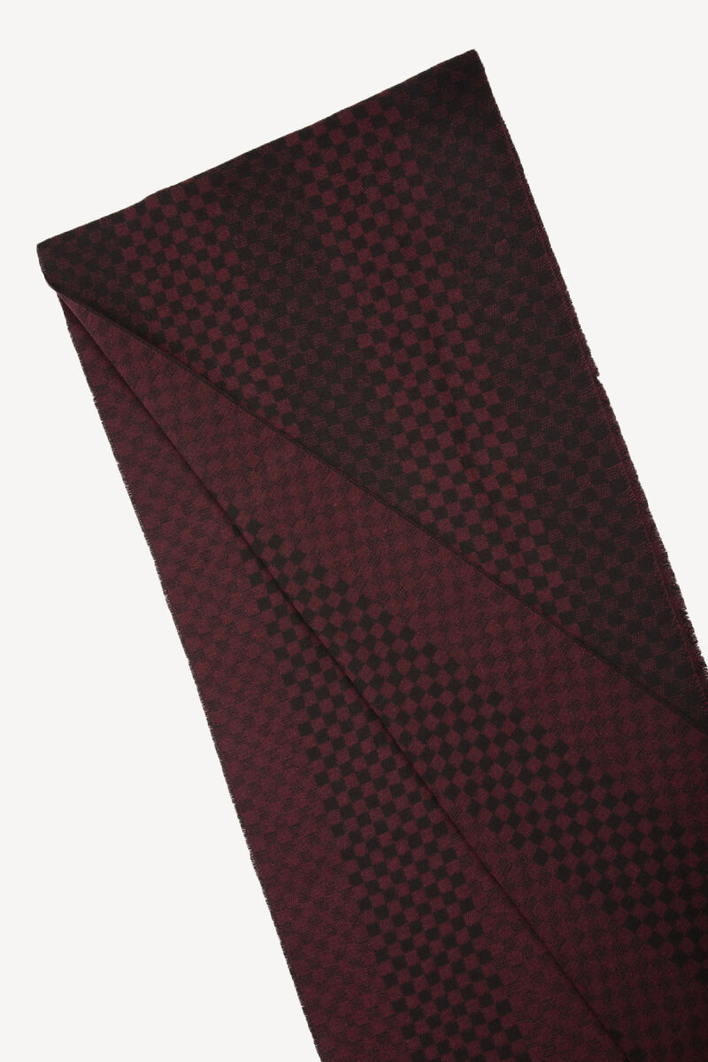 Erkek Bordo Siyah Yünlü Kareli Kaşkol - 2