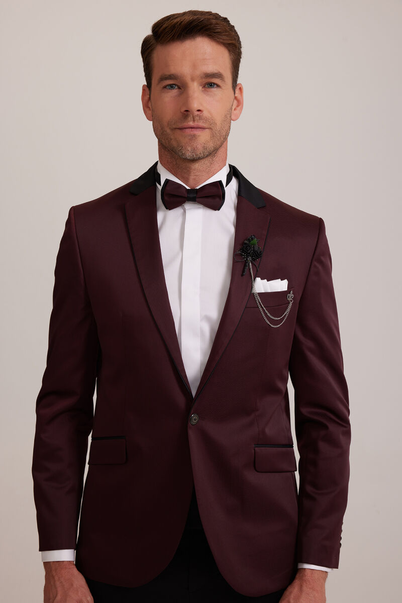 Erkek Bordo Slim Fit Mono Yaka Damatlık - 6