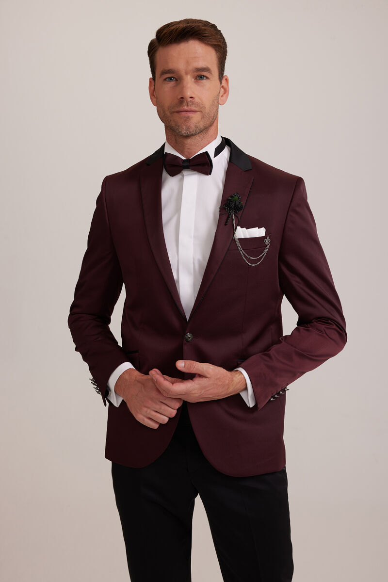 Erkek Bordo Slim Fit Mono Yaka Damatlık - 3