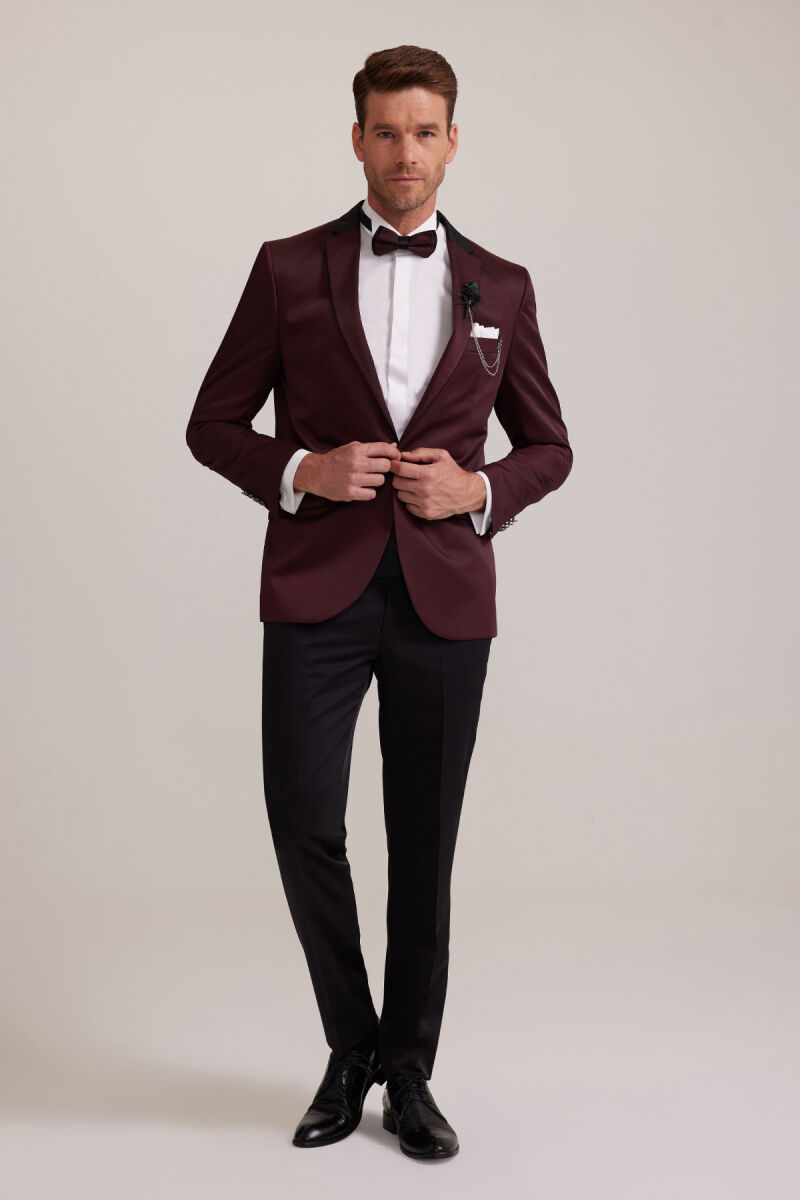 Erkek Bordo Slim Fit Mono Yaka Damatlık - 1