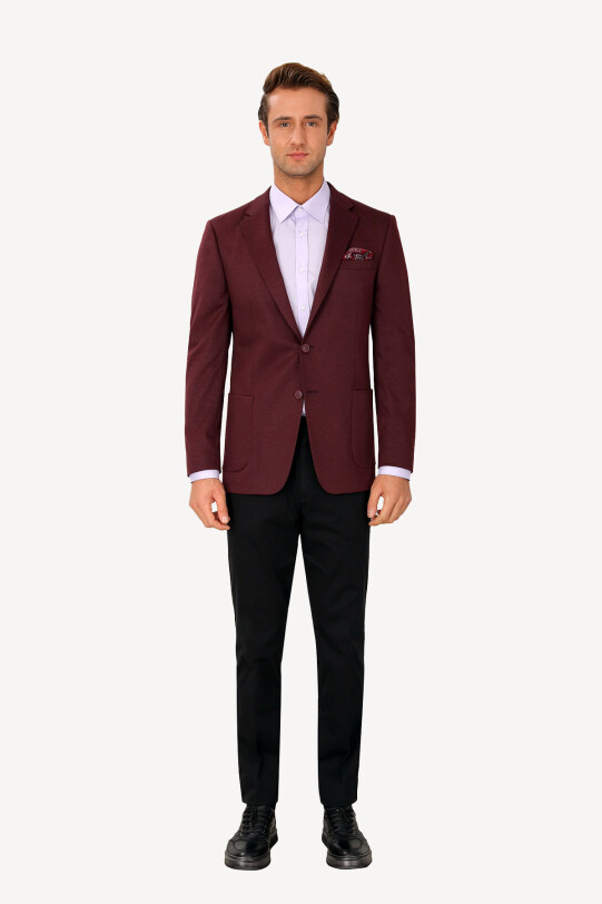 Erkek Bordo Spor Desenli Yünlü Ceket