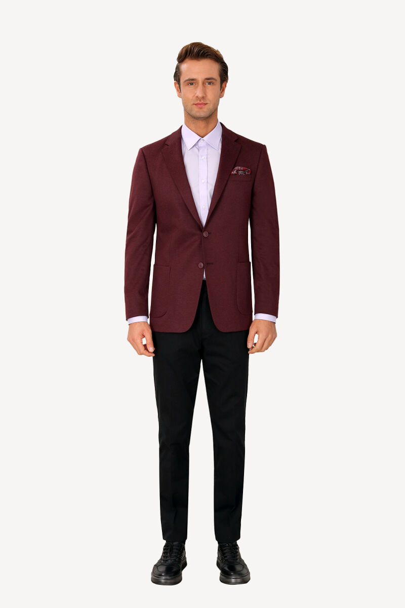 Erkek Bordo Spor Desenli Yünlü Ceket - 2