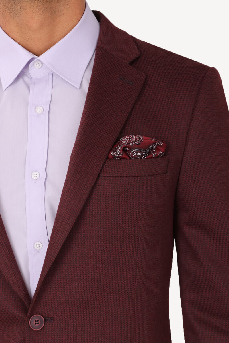 Erkek Bordo Spor Desenli Yünlü Ceket - 3