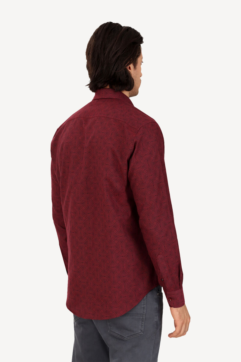 Erkek Bordo Uzun Kol Regular Fit Desenli Gömlek - 4