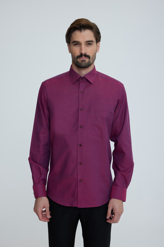 Erkek Bordo Uzun Kollu Regular Fit Gömlek