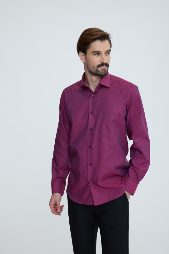 Erkek Bordo Uzun Kollu Regular Fit Gömlek