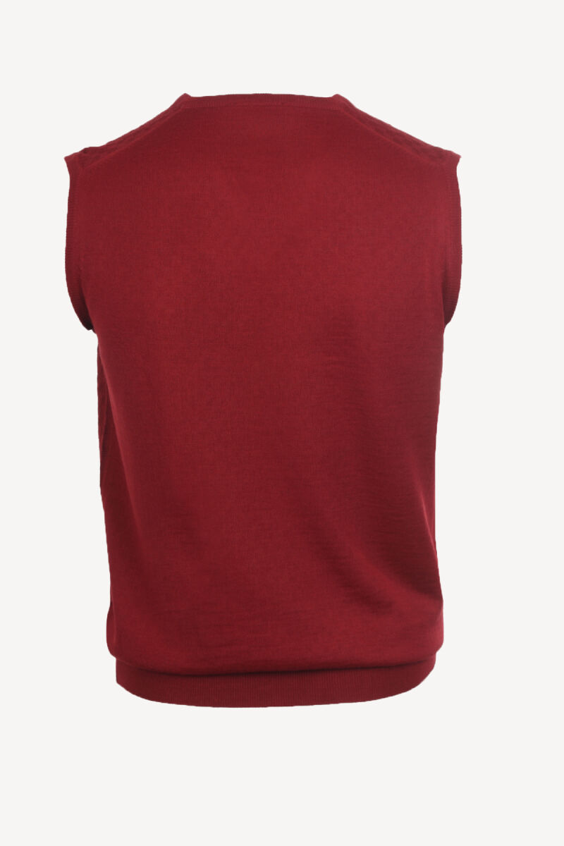 Erkek Bordo V Yaka Desenli Klasik Triko Süveter - 2