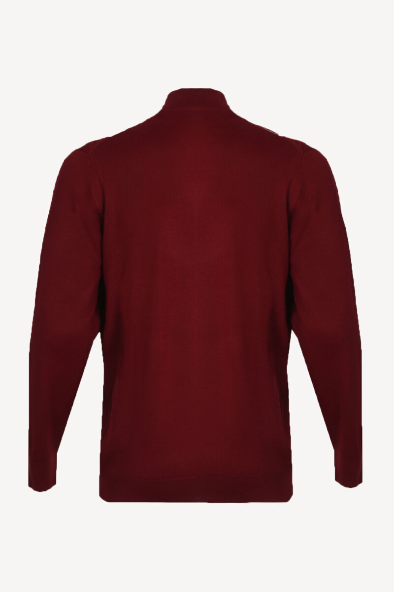 Erkek Bordo Yarım Balıkçı Yaka Klasik Desenli Triko - 2