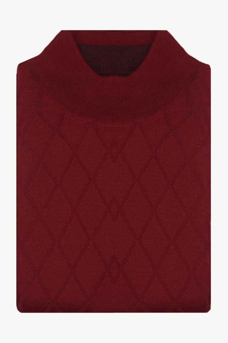 Erkek Bordo Yarım Balıkçı Yaka Klasik Desenli Triko - 3