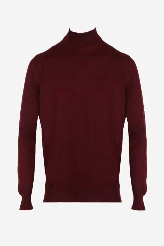 Erkek Bordo Yarım Balıkçı Yaka Klasik Triko