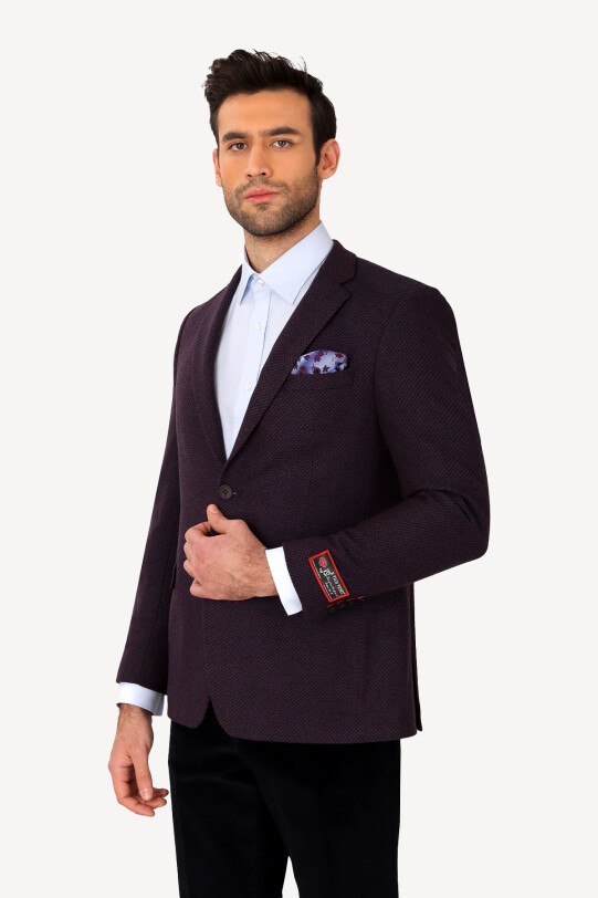 Erkek Bordo Yünlü Desenli Spor Ceket