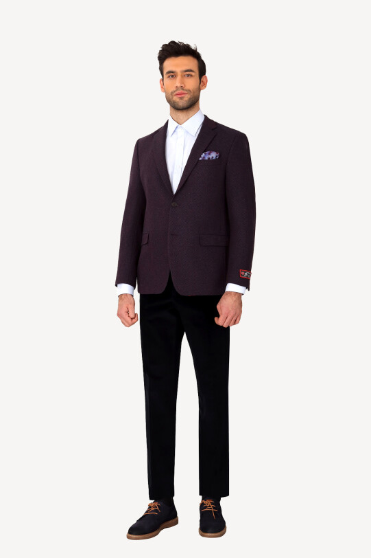 Erkek Bordo Yünlü Desenli Spor Ceket