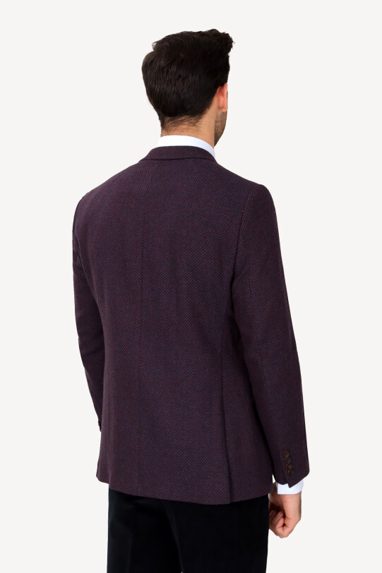 Erkek Bordo Yünlü Desenli Spor Ceket