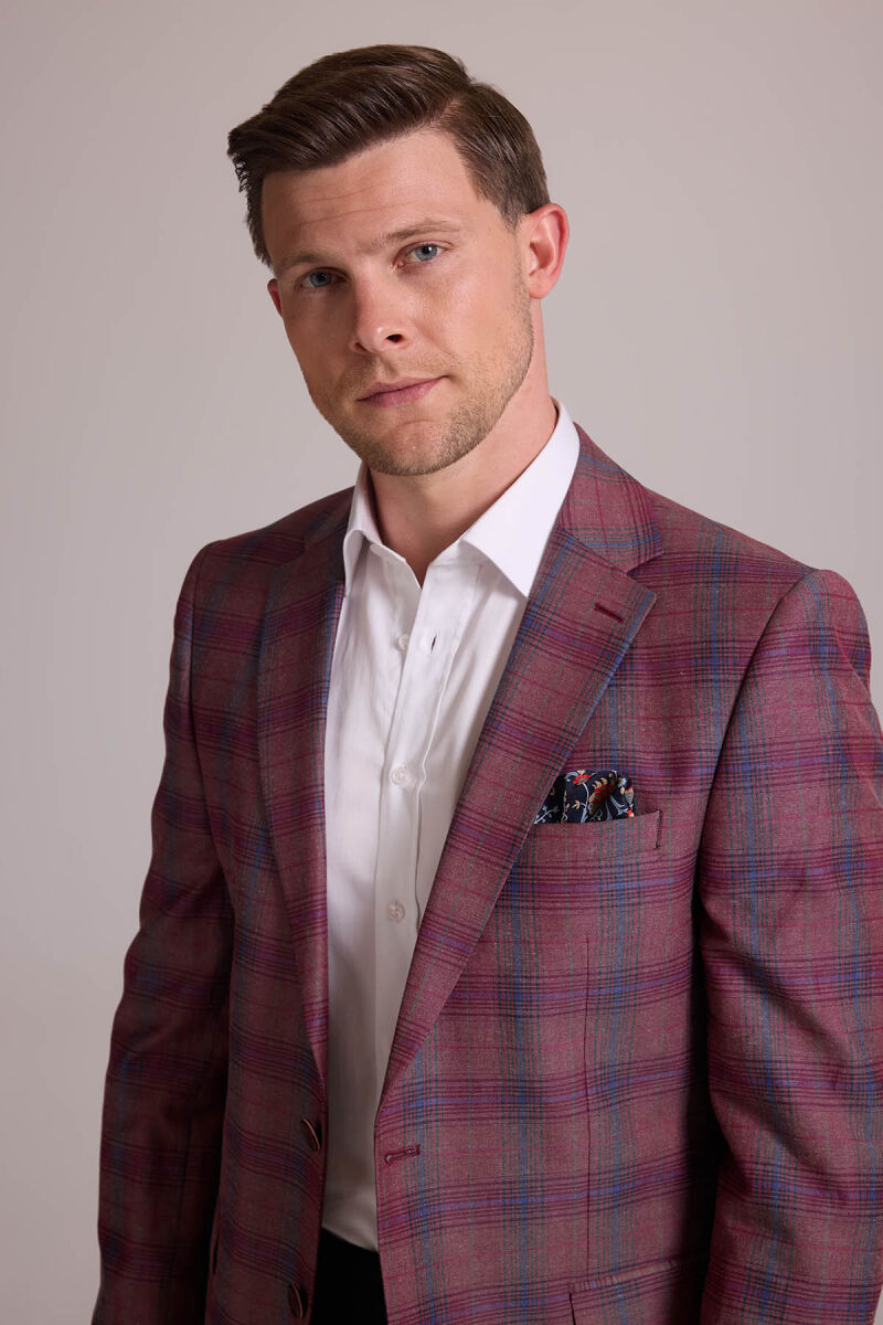 Erkek Bordo Yünlü Kareli Klasik Ceket - 2