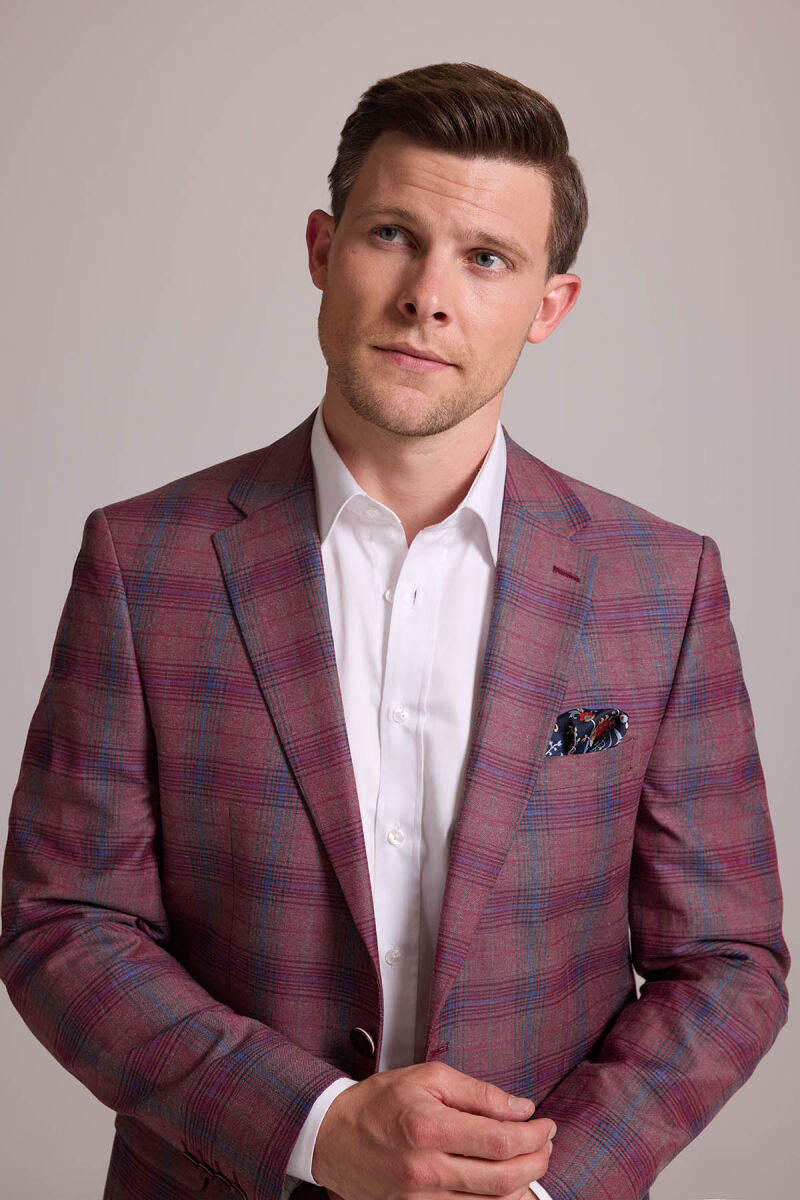 Erkek Bordo Yünlü Kareli Klasik Ceket - 6