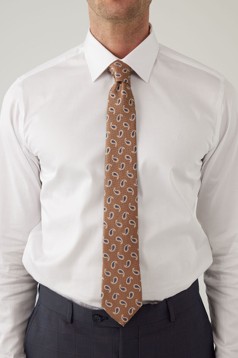 Erkek Camel Desenli Kravat Mendilli Set - 1