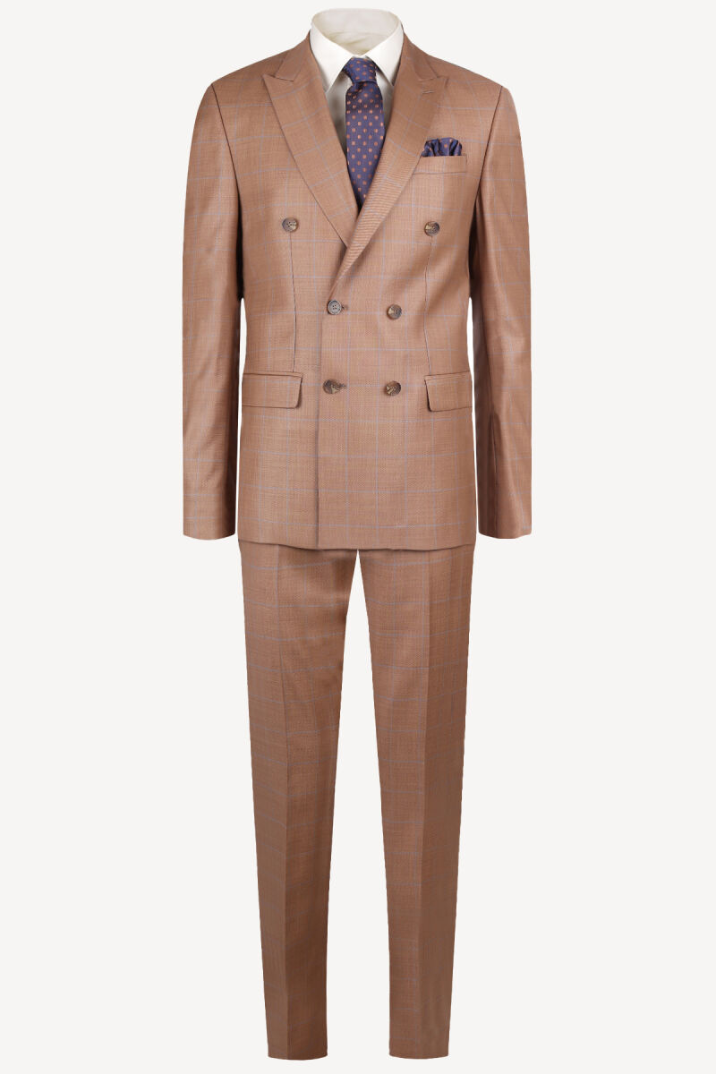 Erkek Camel Ekose Regular Fit Takım Elbise - 1