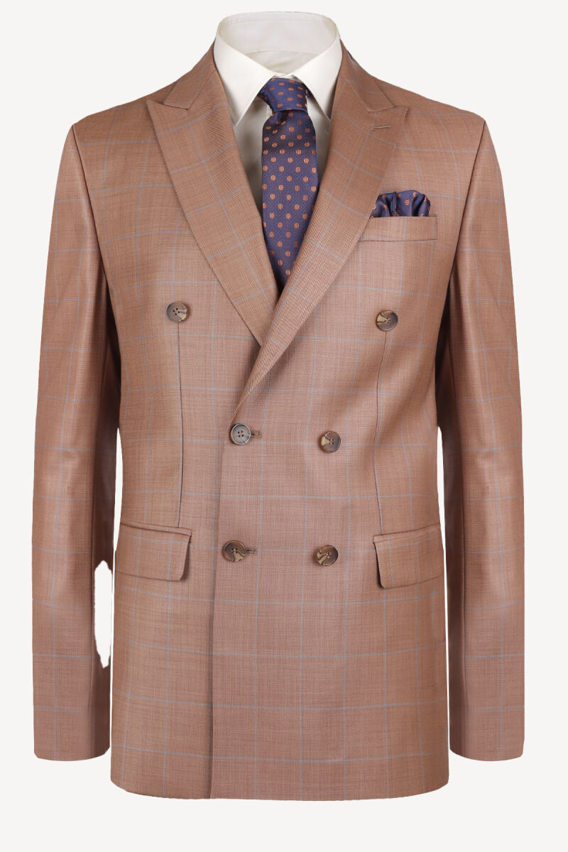 Erkek Camel Ekose Regular Fit Takım Elbise - 2
