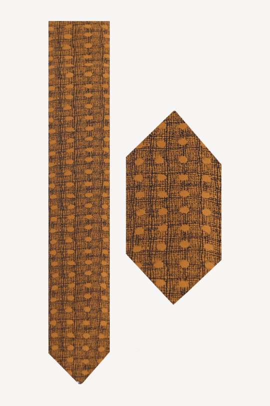 Erkek Camel Kravat Mendil Set - YSF