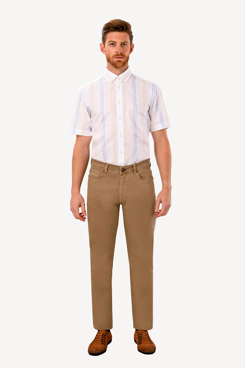 Erkek Camel Slim Fit Kanvas Pantolon - 1