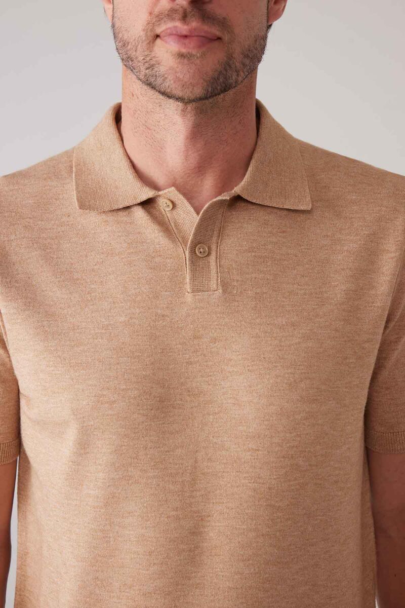 Erkek Camel Slim Fit Kaşmir Karışımlı Polo Yaka Tişört - 7