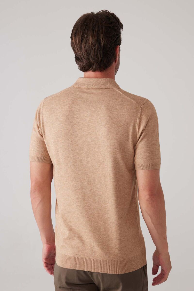 Erkek Camel Slim Fit Kaşmir Karışımlı Polo Yaka Tişört - 8