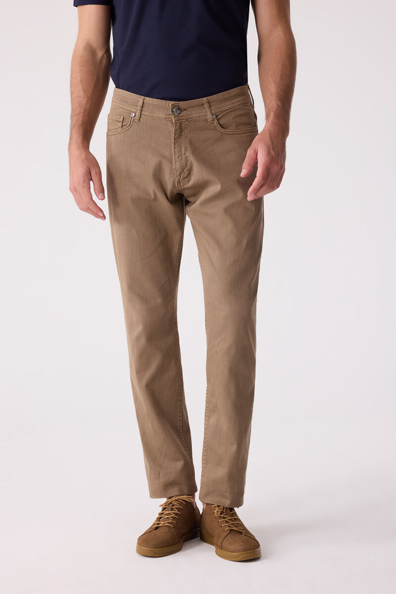 Erkek Camel Slim Fit Üst Cep Kanvas Pantolon - 1
