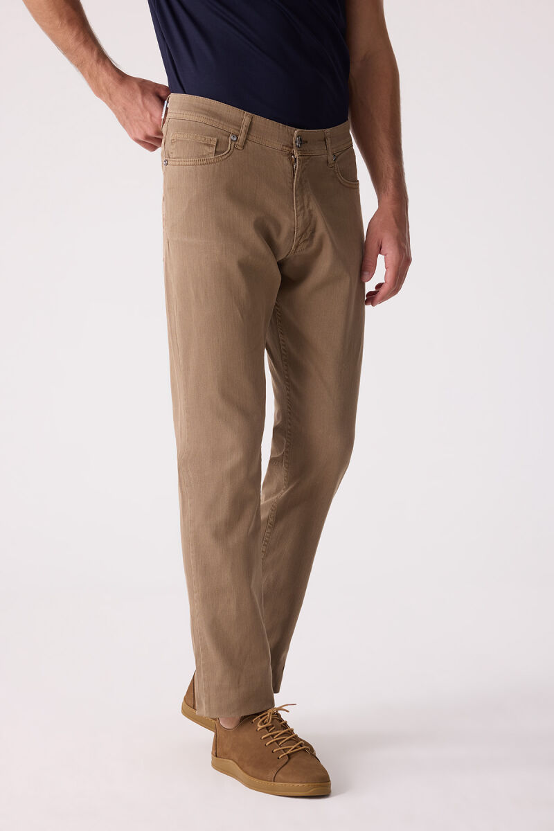 Erkek Camel Slim Fit Üst Cep Kanvas Pantolon - 2
